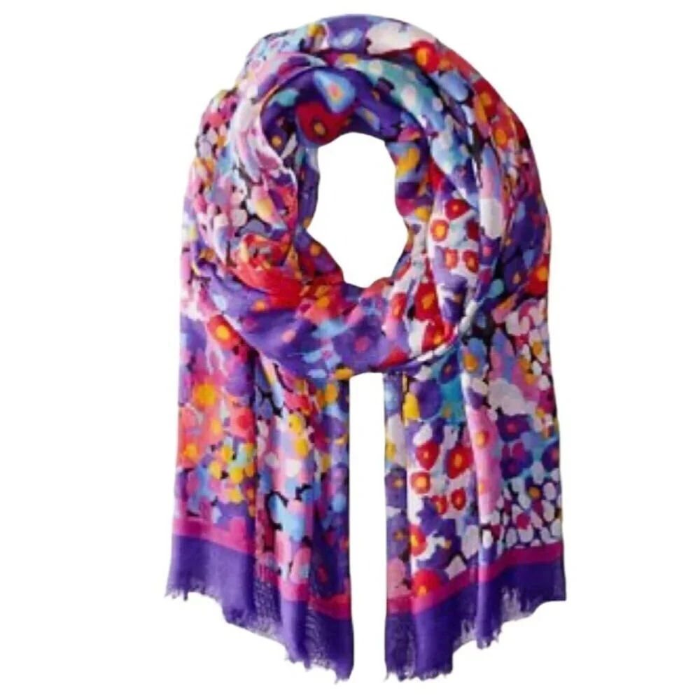 Vera Bradley Impressionista Mod Flower Scarf Soft Fringe Chiffon Floral